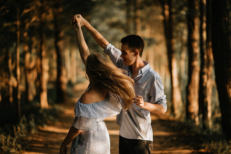 man and woman dancing at center of trees, HD wallpaper