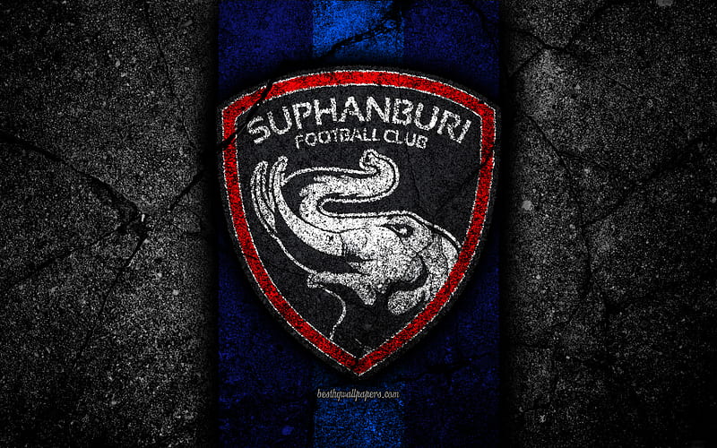 FC Suphanburi, logo, Thai League 1, black stone, football club, Thailand, Suphanburi, soccer, asphalt texture, Suphanburi FC, HD wallpaper