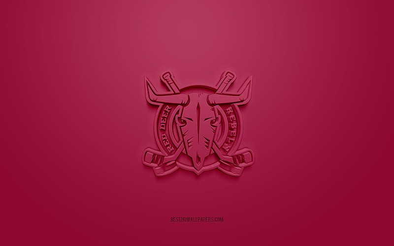 Red Deer Rebels, creative 3D logo, burgundy background, 3d emblem, Canadian hockey team club, WHL, Alberta, Canada, 3d art, hockey, Red Deer Rebels 3d logo, HD wallpaper
