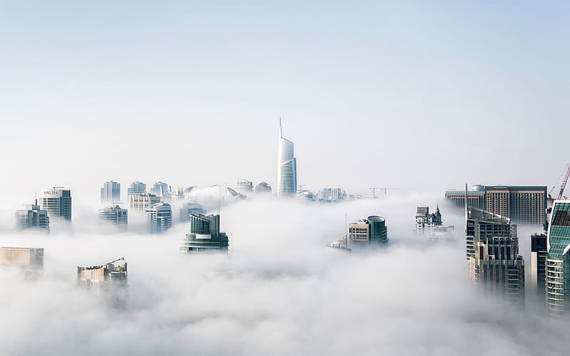 Dubai, UAE, cityscapes, fog, clouds, skyscrapers, United Arab Emirates, HD wallpaper