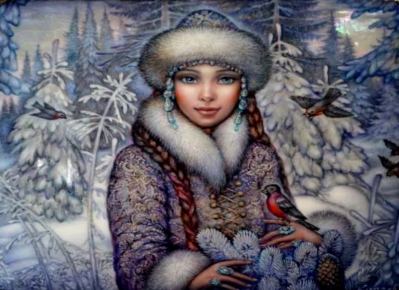 Snow Maiden, Maiden, Coat, Snow, Hat, Woman, HD wallpaper