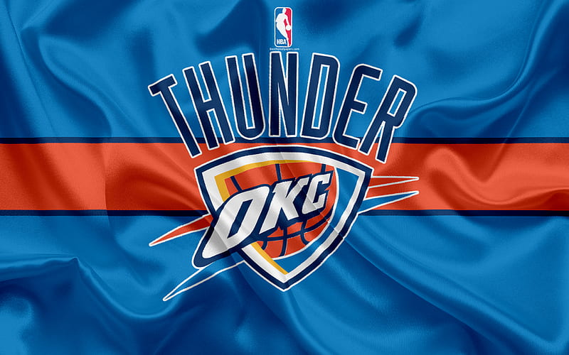 Oklahoma City Thunder, basketball club, NBA, emblem, logo, USA, National Basketball Association, silk flag, basketball, Oklahoma, US basketball league, Northwestern Division, HD wallpaper