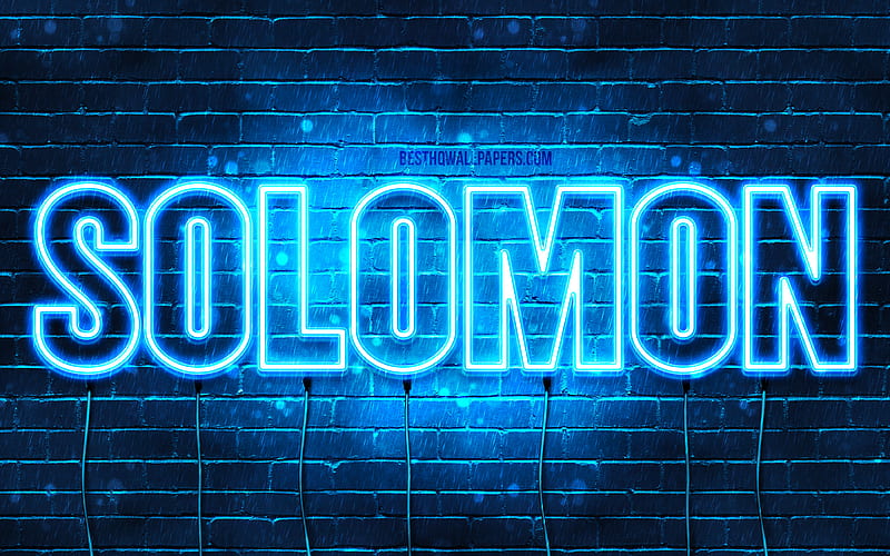 Solomon with names, horizontal text, Solomon name, blue neon lights, with Solomon name, HD wallpaper