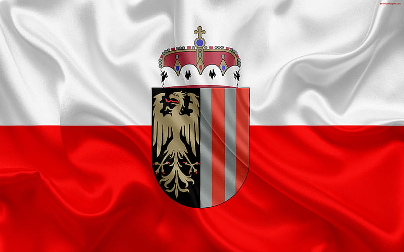 Flag of Upper Austria, federal land, Austrian lands, coat of arms, Austrian administrative division, symbolism, Upper Austria, Austria, silk texture, HD wallpaper