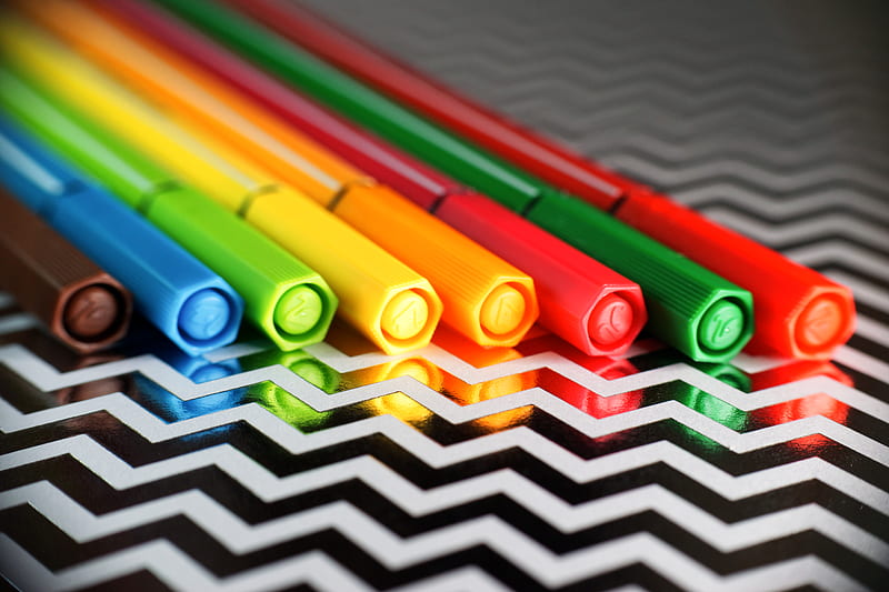 markers, caps, colorful, bright, reflection, HD wallpaper