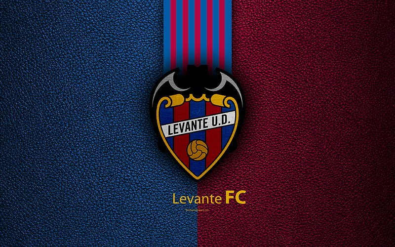 Levante UD FC Spanish football club, La Liga, logo, emblem, leather texture, Valencia, Spain, football, HD wallpaper