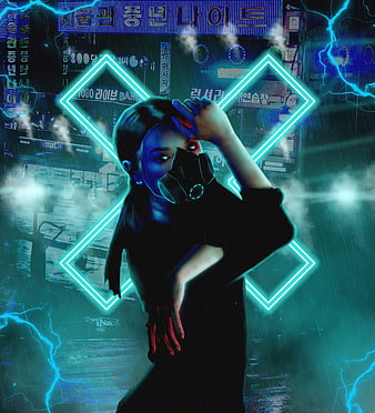 Anime Girl Mask Cyberpunk 4K Phone iPhone Wallpaper #1164a