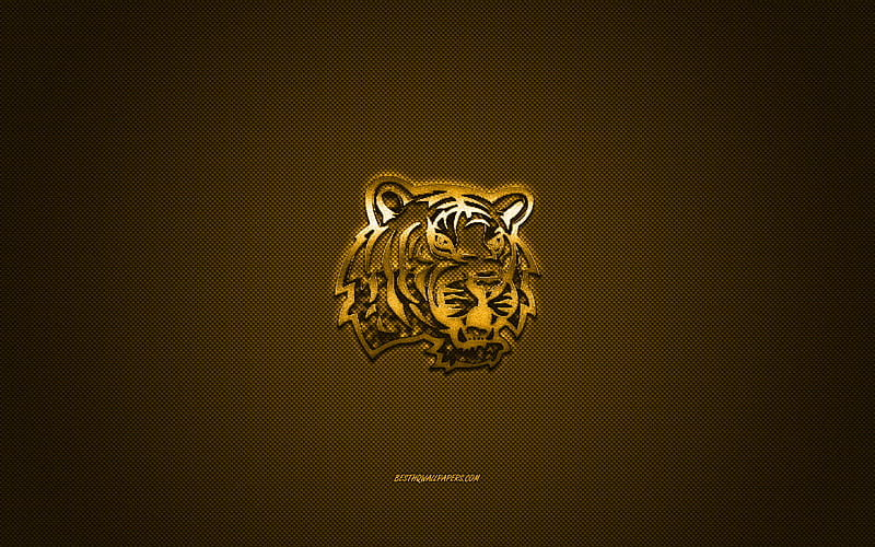 LSU Tigers logo, American football club, NCAA, yellow logo, yellow carbon fiber background, American football, Baton Rouge, Louisiana, USA, LSU Tigers, Louisiana State University, HD wallpaper