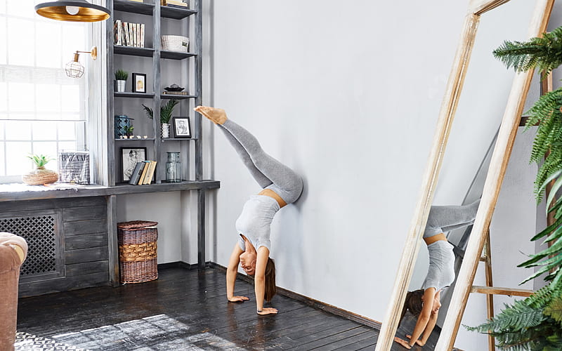 yoga, gymnastics, exercise near the wall, training, HD wallpaper