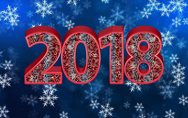 2018 New Year, 2018 concepts, blue background, stars, Happy New Year, HD wallpaper