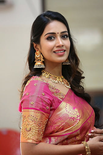 HD wallpaper nivetha pethuraj heroine kollywood pink red saree tamilnadu telugu tollywood traditional thumbnail