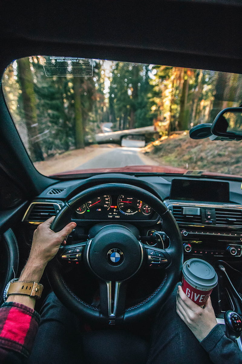 black BMW steering wheel, HD phone wallpaper