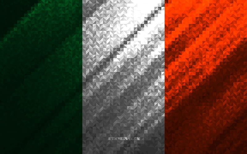 Flag of Ireland, multicolored abstraction, Ireland mosaic flag, Europe, Ireland, mosaic art, Ireland flag, HD wallpaper