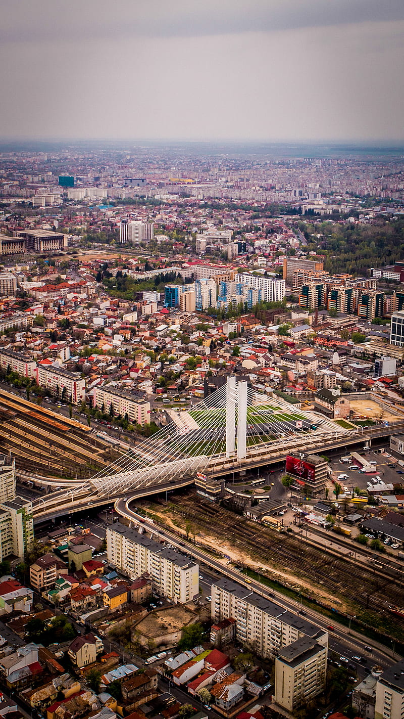Bucharest, aerial, basarab, bridge, bucuresti, drona, drone, phantom4, podul basarab, railway, HD phone wallpaper