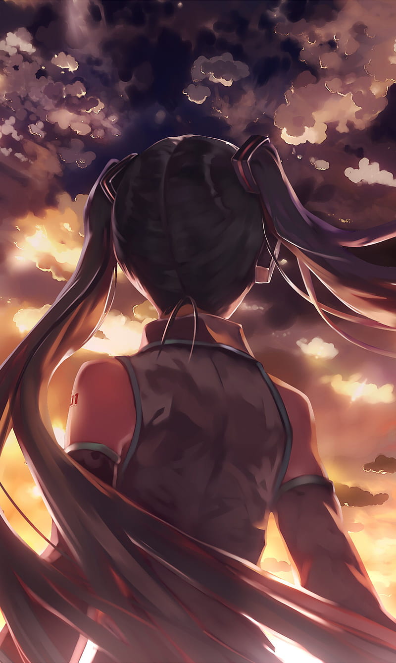 Sunset, anime, back, girl, hatsune, manga, miku, vocaloid, HD phone  wallpaper | Peakpx