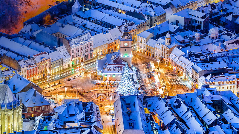 Brasov Christmas Light Romania Square Travel, HD wallpaper