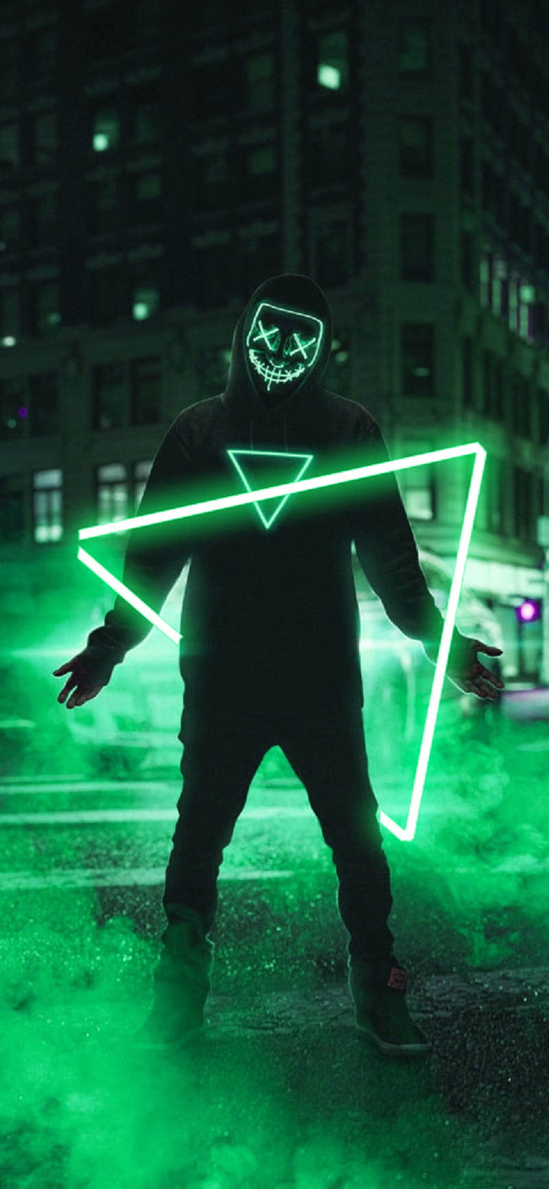 Neon Mask Smoke, green, light, man, HD phone wallpaper