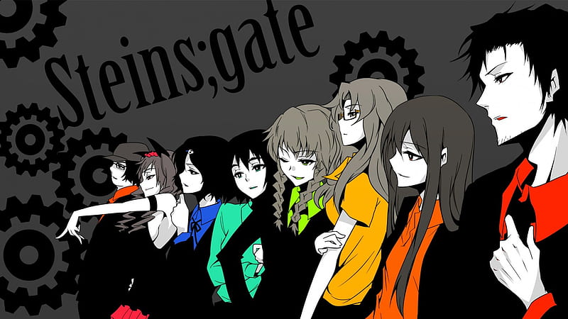 Steins;Gate, Yellow, Black, Cant think of a fourth, Steins Gate, Orange, White, Teal, Gear, Pink, Green, gris, Blue, HD wallpaper