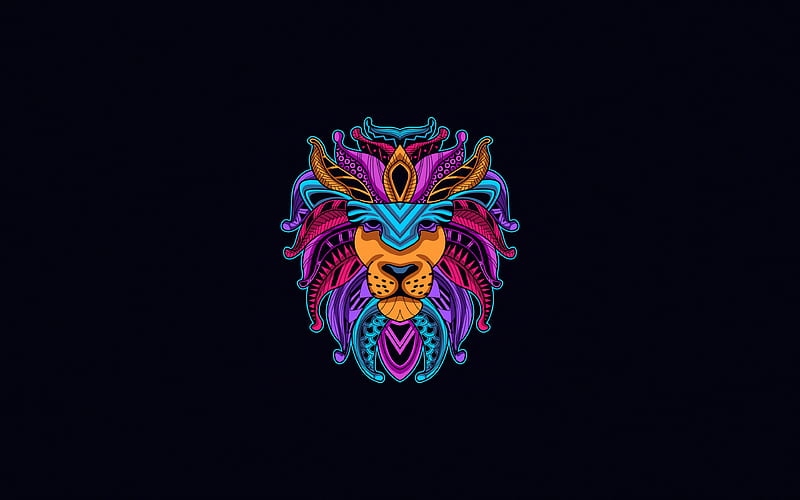 abstract lion creative, minimal, abstract animals, lion, blue backgrounds, HD wallpaper