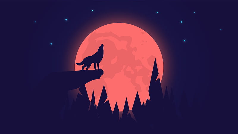 Animal, Artistic, Full Moon, Night, Silhouette, Wolf, HD wallpaper