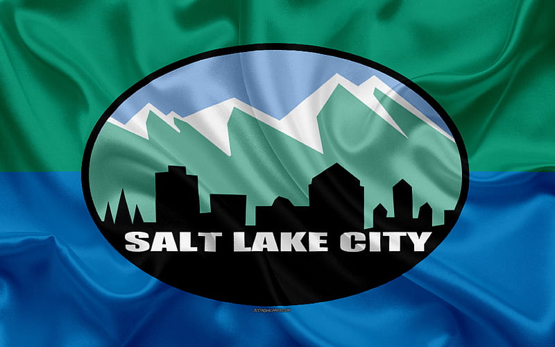 Flag of Salt Lake City silk texture, American city, blue green silk flag, Salt Lake City flag, Utah, USA, art, United States of America, Salt Lake City, HD wallpaper