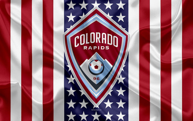 Colorado Rapids logo, emblem, silk texture, American flag, football klb, MLS, Denver, Colorado, USA, Major League Soccer, Western Conference, HD wallpaper