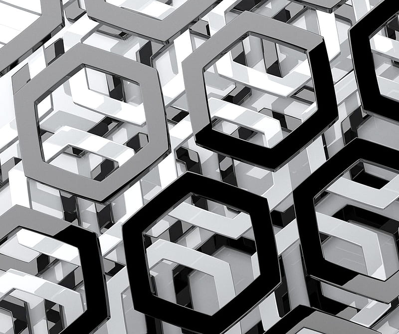 3D Designs, 3d abstract, black, gray, silver, HD wallpaper