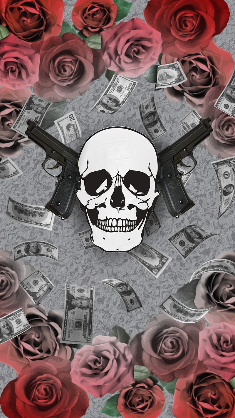 Skull Guns And Roses Art Dark Fine Art Gloomy Goth Money Skull Skulls Hd Mobile Wallpaper Peakpx