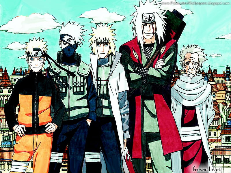 Team 7 Nar, SaS and Sak., naruto, team7, aweosme, happy, cute, city, cool,  sakura flowers, HD wallpaper