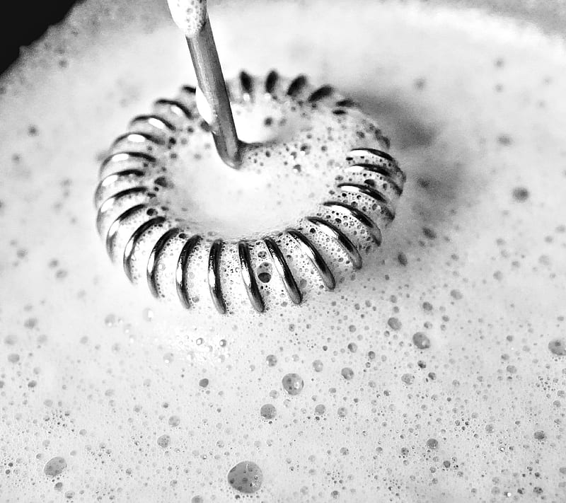 Milk frother, black and white, cappuccino, coffe, drink, foam, froth, mousse, object, spinning, steel, whirl, white, HD wallpaper