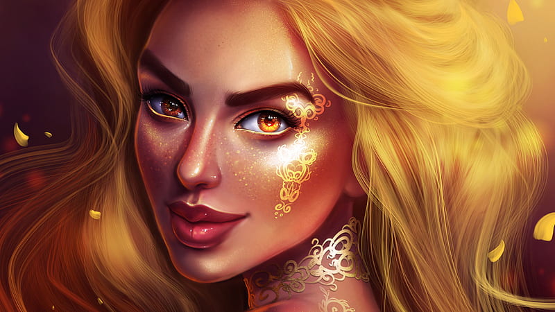 Golden Fantasy Girl Portrait, fantasy-girls, portrait, girls, artist, artwork, digital-art, HD wallpaper