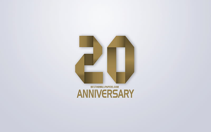 20th Anniversary, Anniversary golden origami Background, creative art, 20 Years Anniversary, gold origami letters, 20th Anniversary sign, Anniversary Background, HD wallpaper