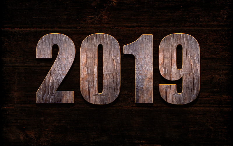 2019 wooden background, light wooden letters, 2019 concepts, Happy New Year, boards, 2019 year, HD wallpaper