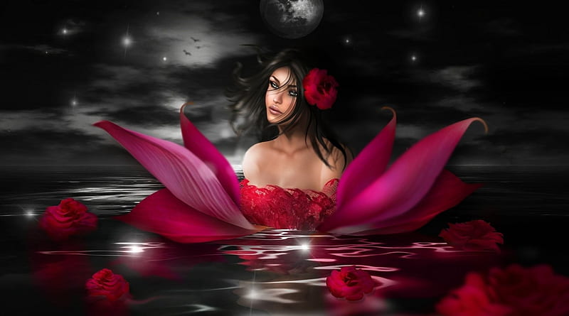 Fantasy Girl Abstract Girl Lotus Flowers Hd Wallpaper Peakpx