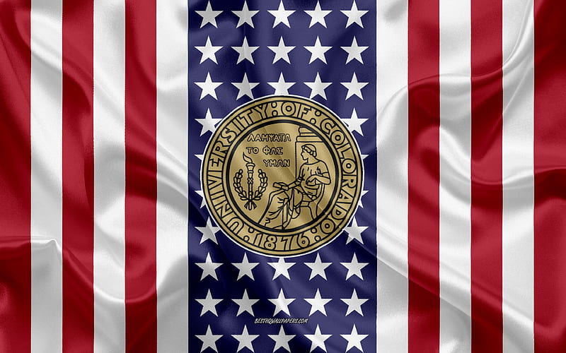 University of Colorado Emblem, American Flag, University of Colorado logo, Boulder, Colorado, USA, Emblem of University of Colorado, HD wallpaper
