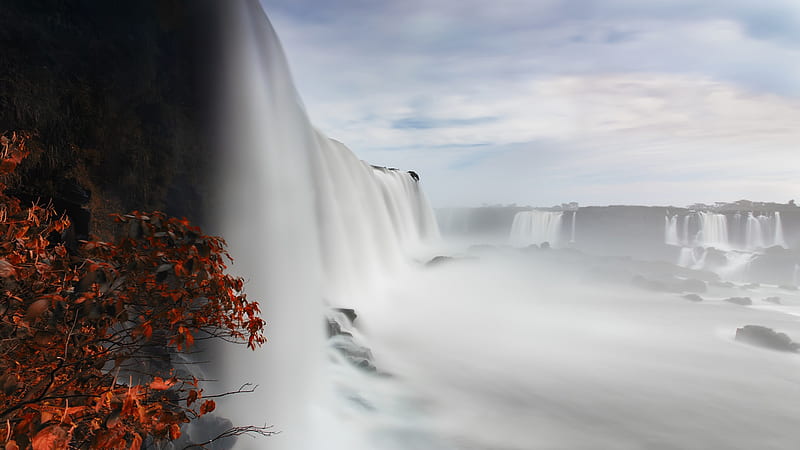 Beautiful Iguazu Falls Under Blue Sky Nature, HD wallpaper