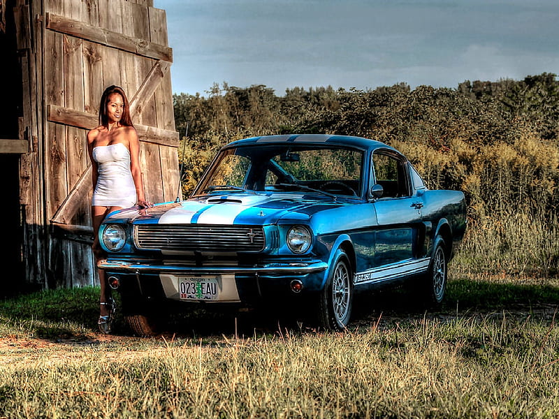 Park Near The Barn. ., cowgirl, ranch, barn, outdoors, brunettes, mustang, ford, style, western, HD wallpaper