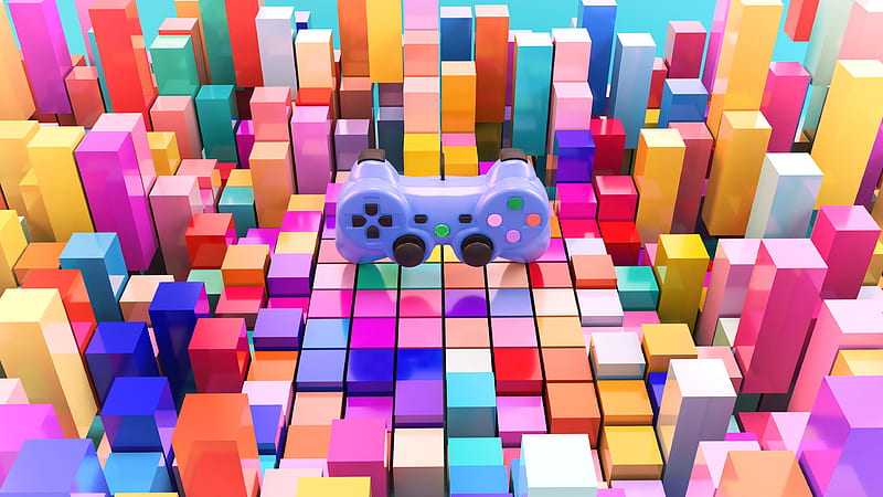 joystick, gamepad, cubes, 3d, volume, multicolor, HD wallpaper