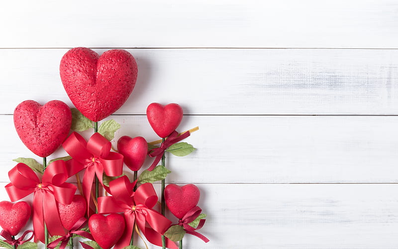 Happy Valentine's Day!, valentine, white, heart, red, card, wood, HD wallpaper