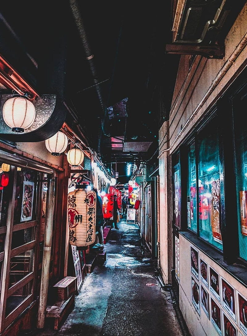 Urban japan, art, city lantern, street, HD phone wallpaper