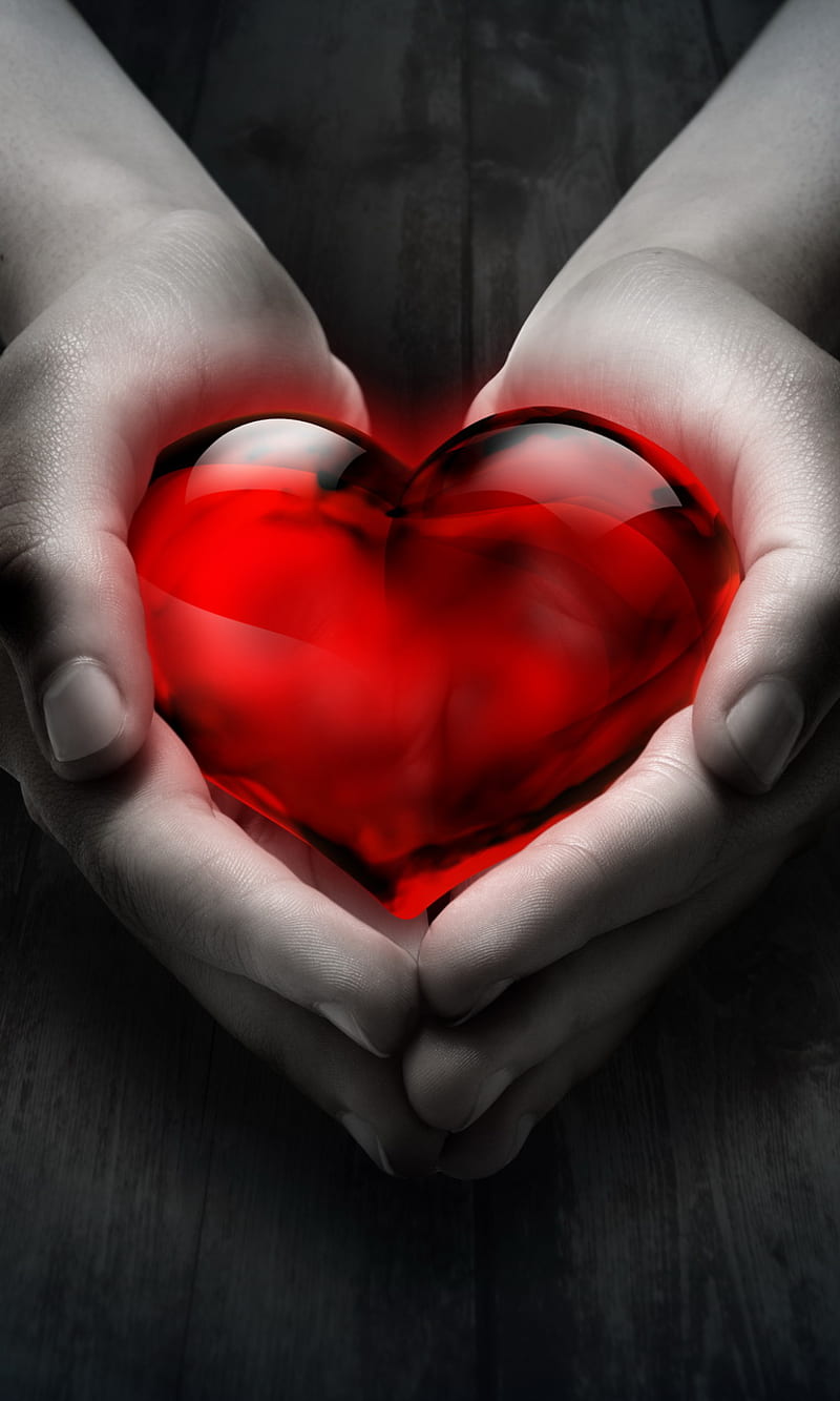 Love Heart, background, hands, red love, HD phone wallpaper