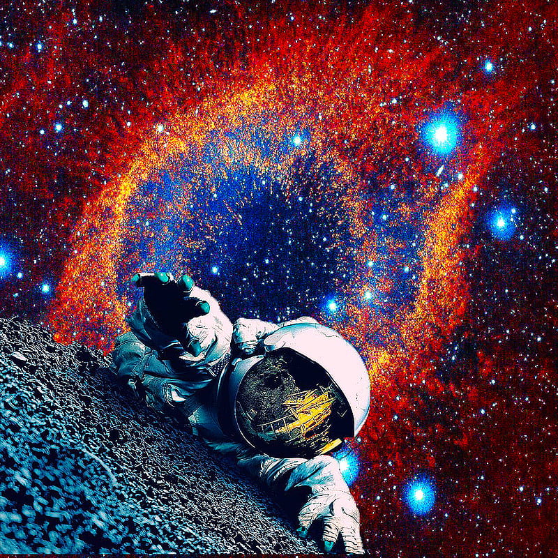 Lost Astronaut, edit, galaxy, men, nebula, HD phone wallpaper
