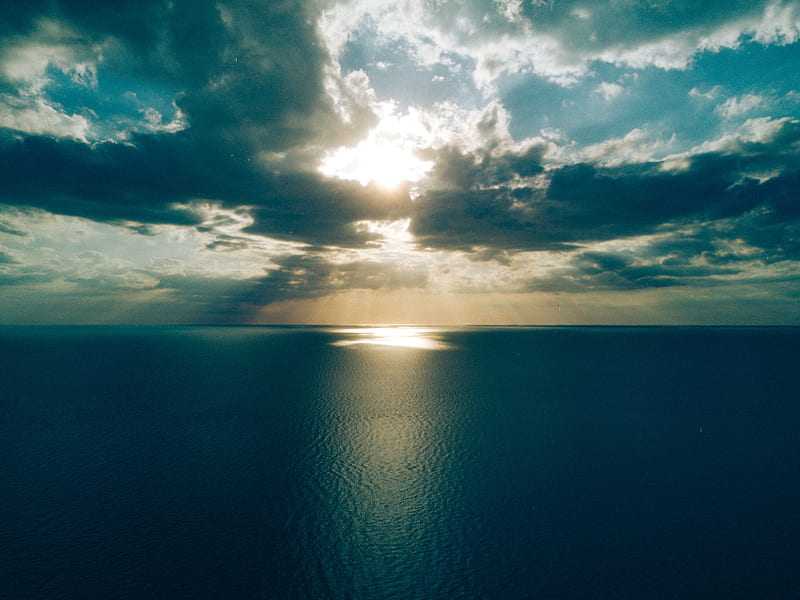 Calm over the sea, oceans, clouds, sky, sea, calm, water, sunrise, nature, blue, HD wallpaper