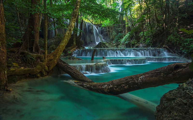 Beautiful waterfall, rainforest, cascade of waterfalls, jungle, waterfalls,  Thailand, HD wallpaper | Peakpx