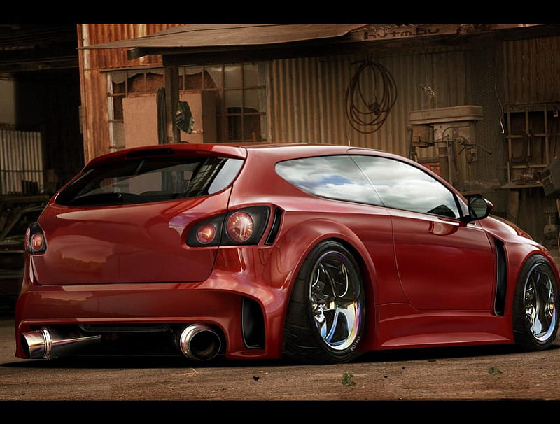 Crazy Tuning , red, tuning, car, HD wallpaper