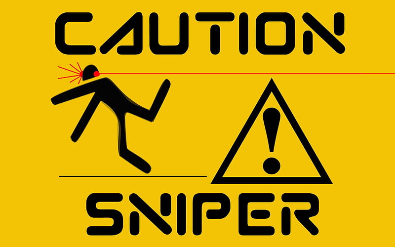 caution sniper, caution, black, yellow, sniper, funny, HD wallpaper