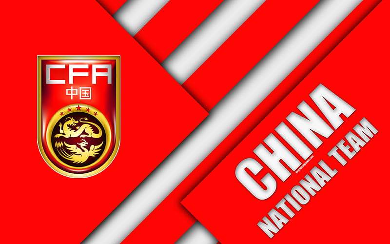 China football national team emblem, Asia, material design, red white abstraction, Chinese Football Association, logo, China, football, coat of arms, HD wallpaper