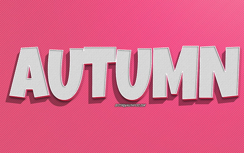 Autumn, pink lines background, with names, Autumn name, female names, Autumn greeting card, line art, with Autumn name, HD wallpaper