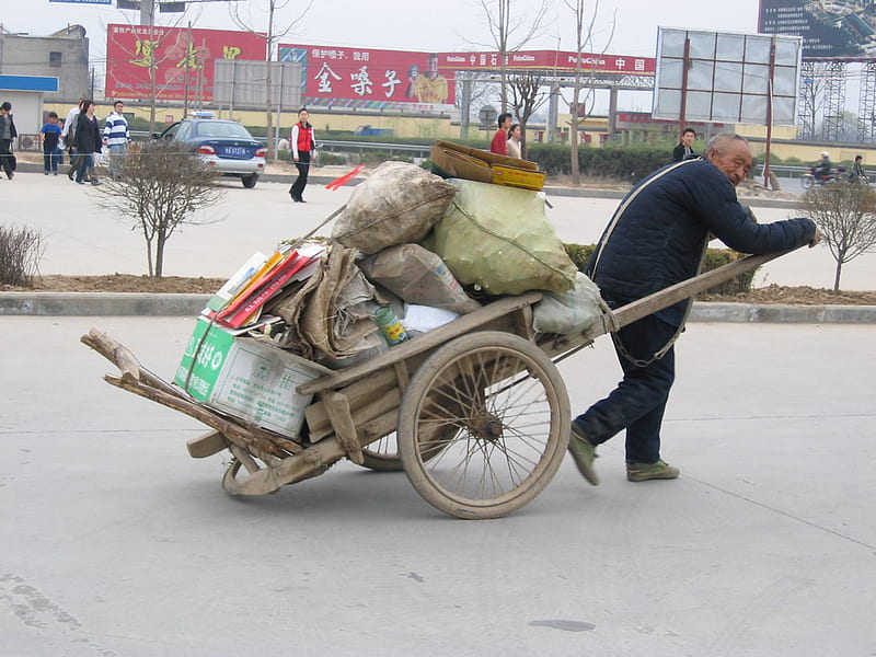 heavy load in china, cart, heavy, man, business, HD wallpaper