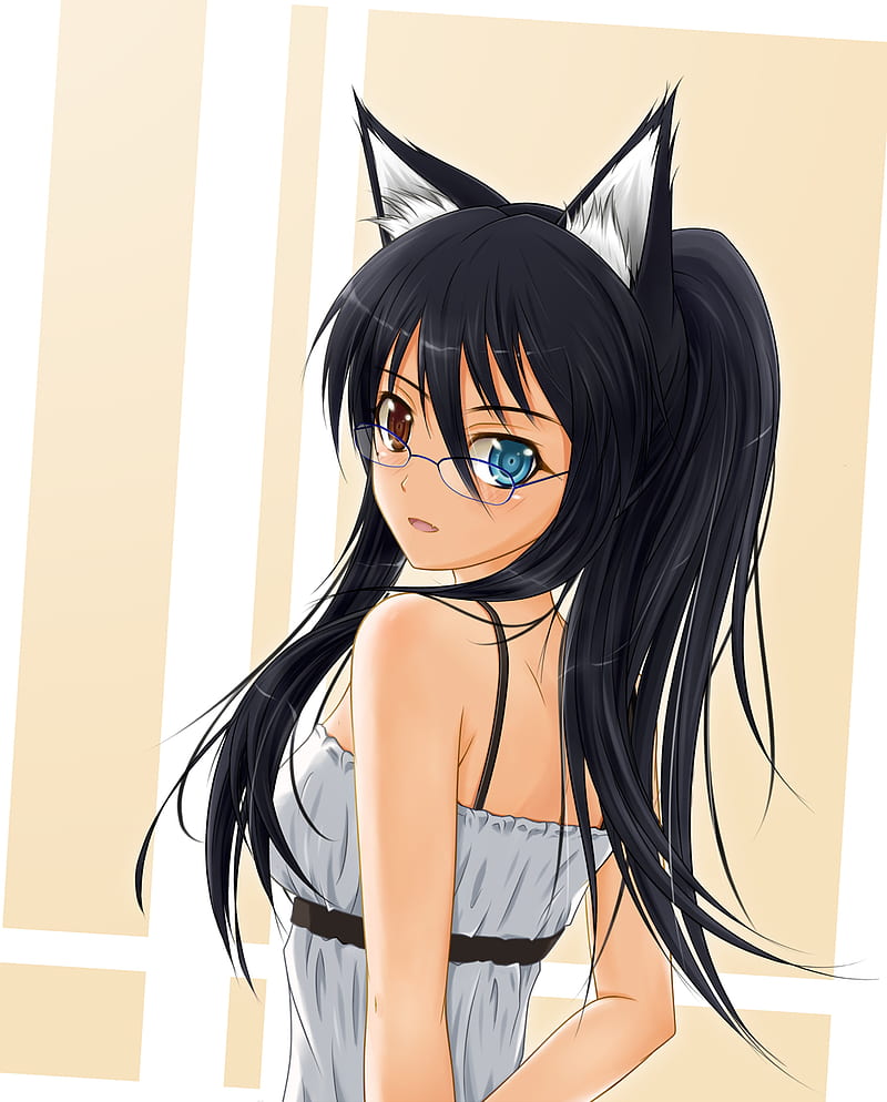 anime girl with black hair and glasses